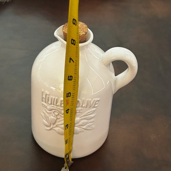 Vintage Italian Style Olive Oil Cruet Jug White Porcelain With Cork Stopper - Picture 6 of 8